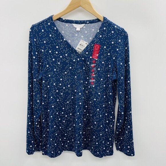 Charter Club Womens Size Small Soft Knit Henley Pajama Top Stars Print Blue 327 - Picture 2 of 8
